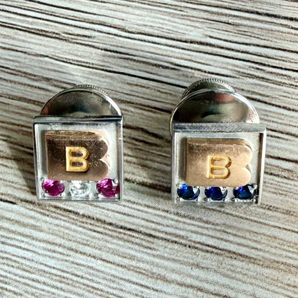 Employee Service Pins/Tie Tacks - 10K Gold Sapphires Rubies Diamond